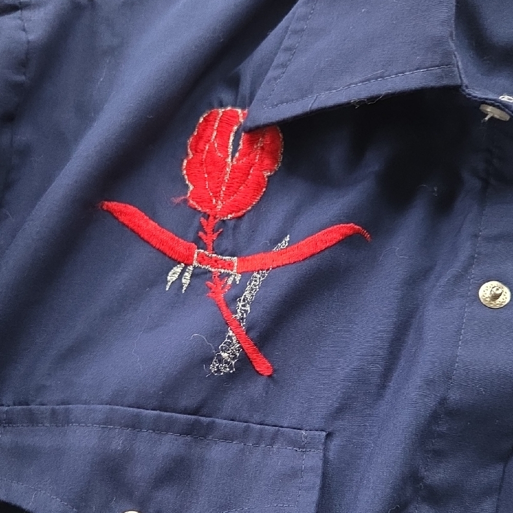 Men's Navy Western Shirt with Red Embroidery Medium Vintage - Picture 4 of 14